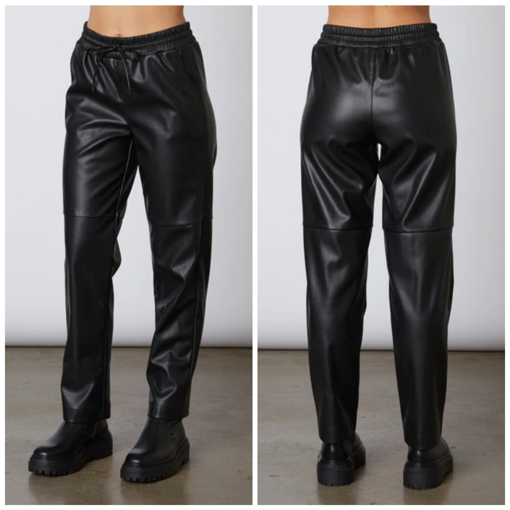 NIA The Brand Black Vegan Leather Baggy Drawstring Joggers Size Small NEW!